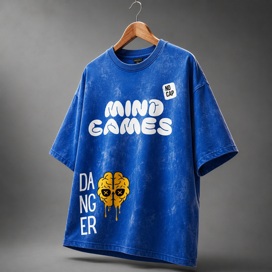 Mind Games Oversized Blue Acid Wash T-Shirt