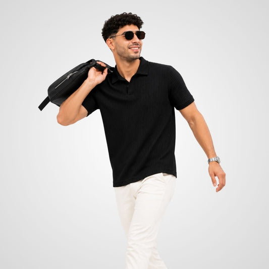 Black Textured Polo