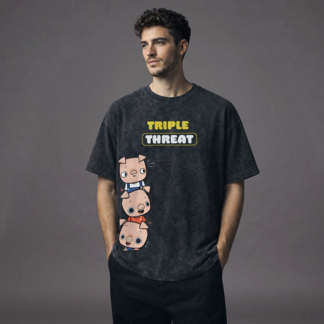 Triple Threat Black Acid Wash Oversized