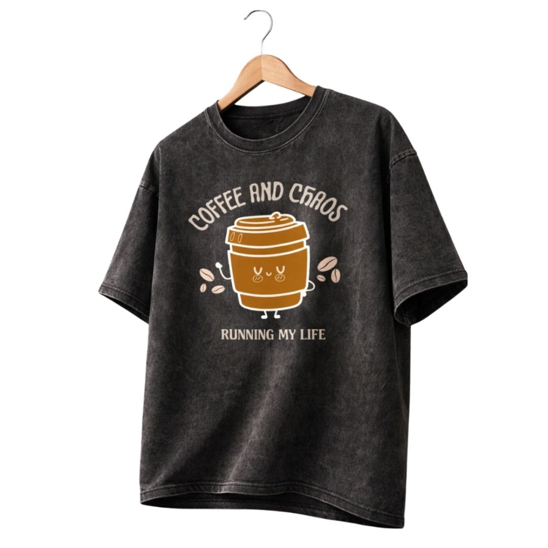 Coffee and Chaos Black Acid Wash Oversized