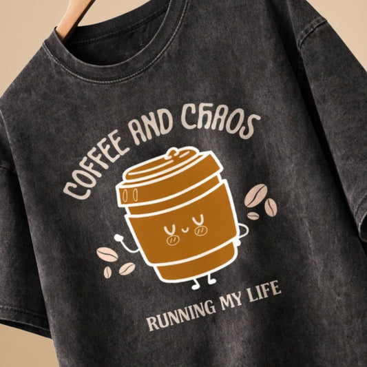 Coffee and Chaos Black Acid Wash Oversized