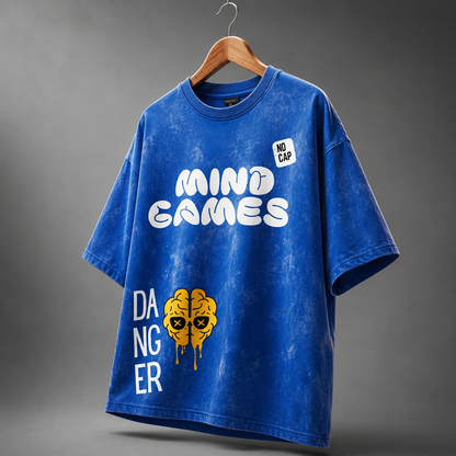 Mind Games Oversized Blue Acid Wash T-Shirt