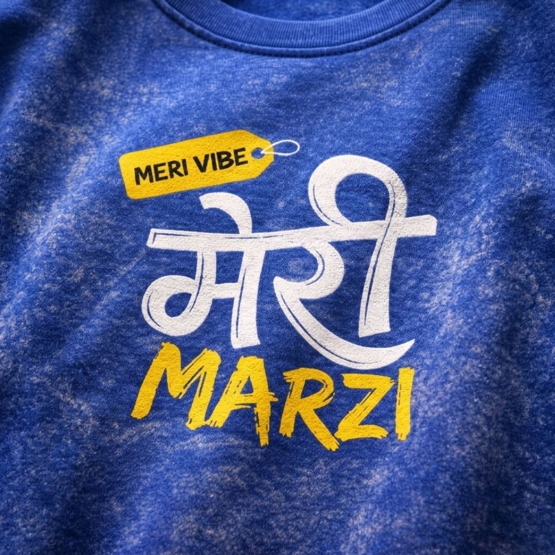 Hindi Quotes Blue Acid Wash Oversized T-Shirt