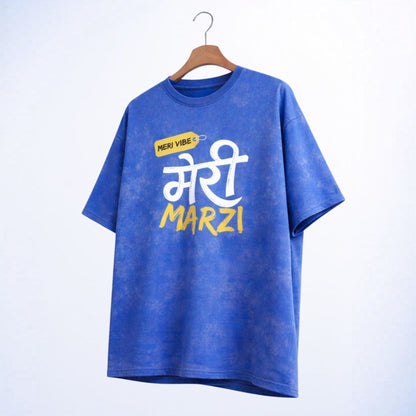 Hindi Quotes Blue Acid Wash Oversized T-Shirt