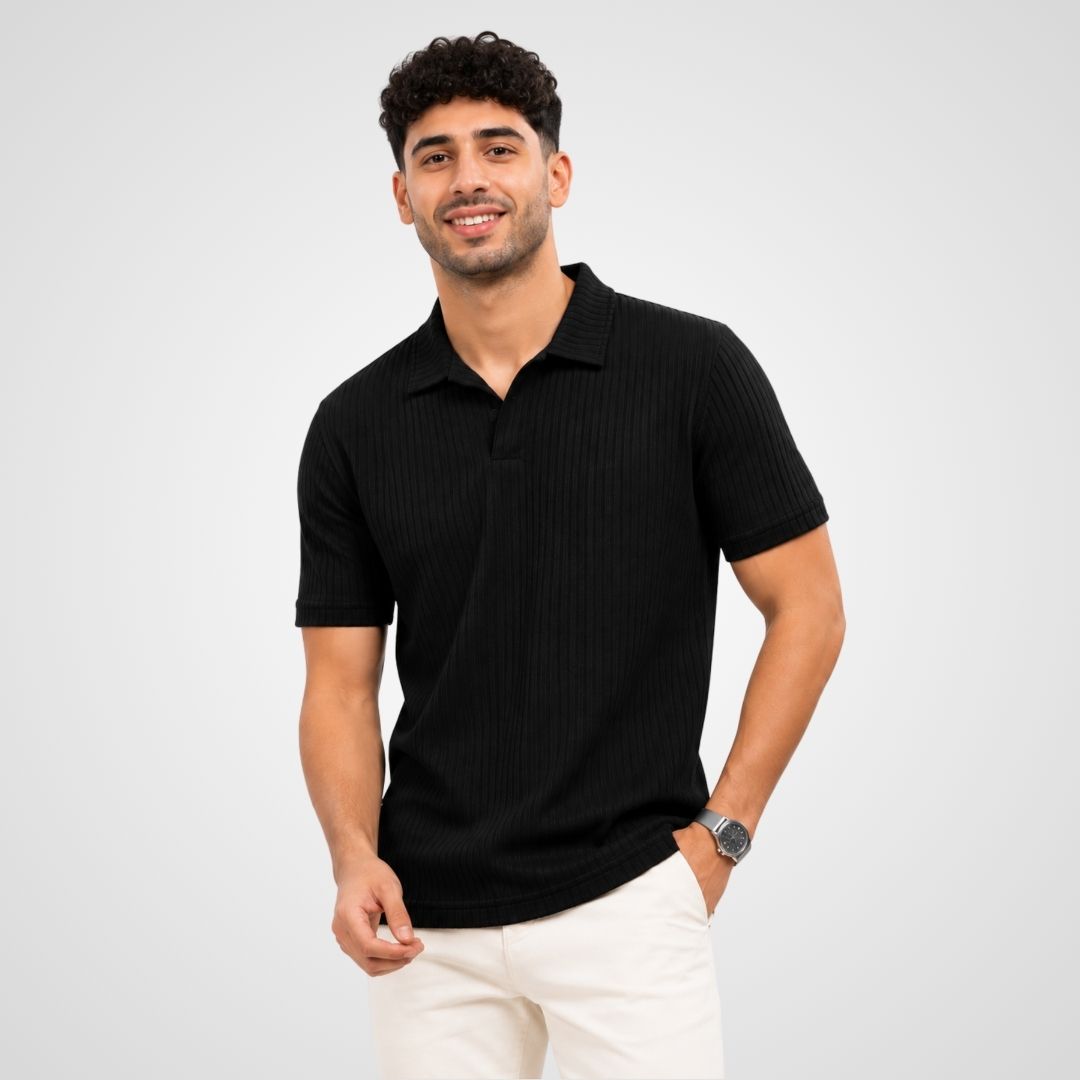 Black Textured Polo