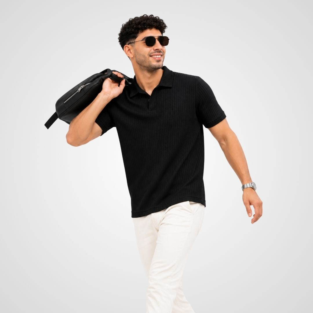 Black Textured Polo