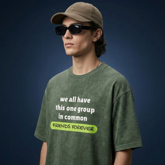 Friends Forever Green Acid Wash Oversized T-Shirt