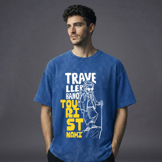 Tourist Nahi Traveller Blue Acid Wash Oversized