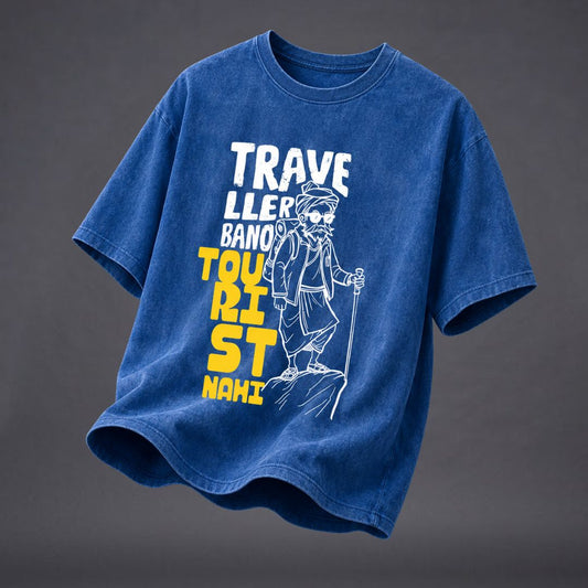 Tourist Nahi Traveller Blue Acid Wash Oversized