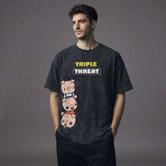 Triple Threat Black Acid Wash Oversized