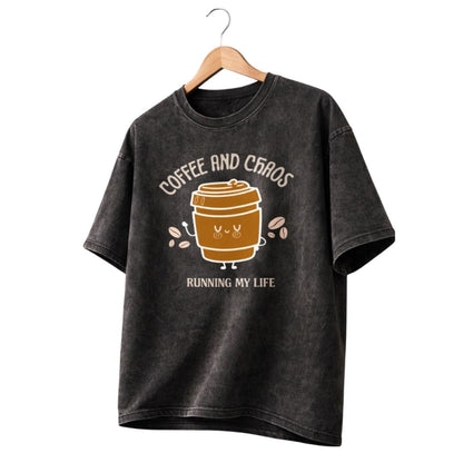 Coffee and Chaos Black Acid Wash Oversized