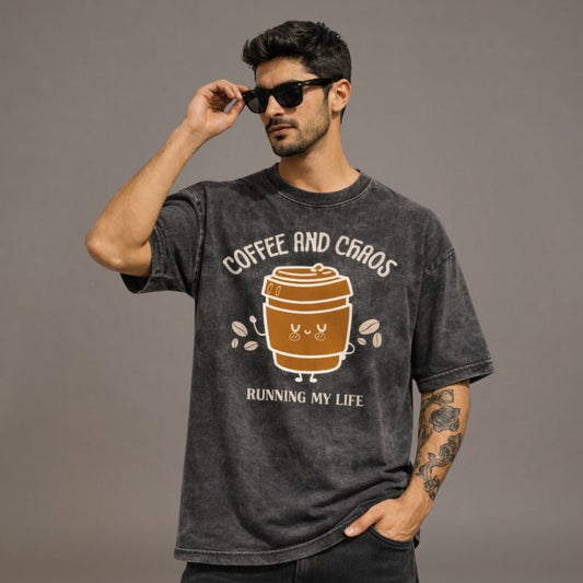 Coffee and Chaos Black Acid Wash Oversized