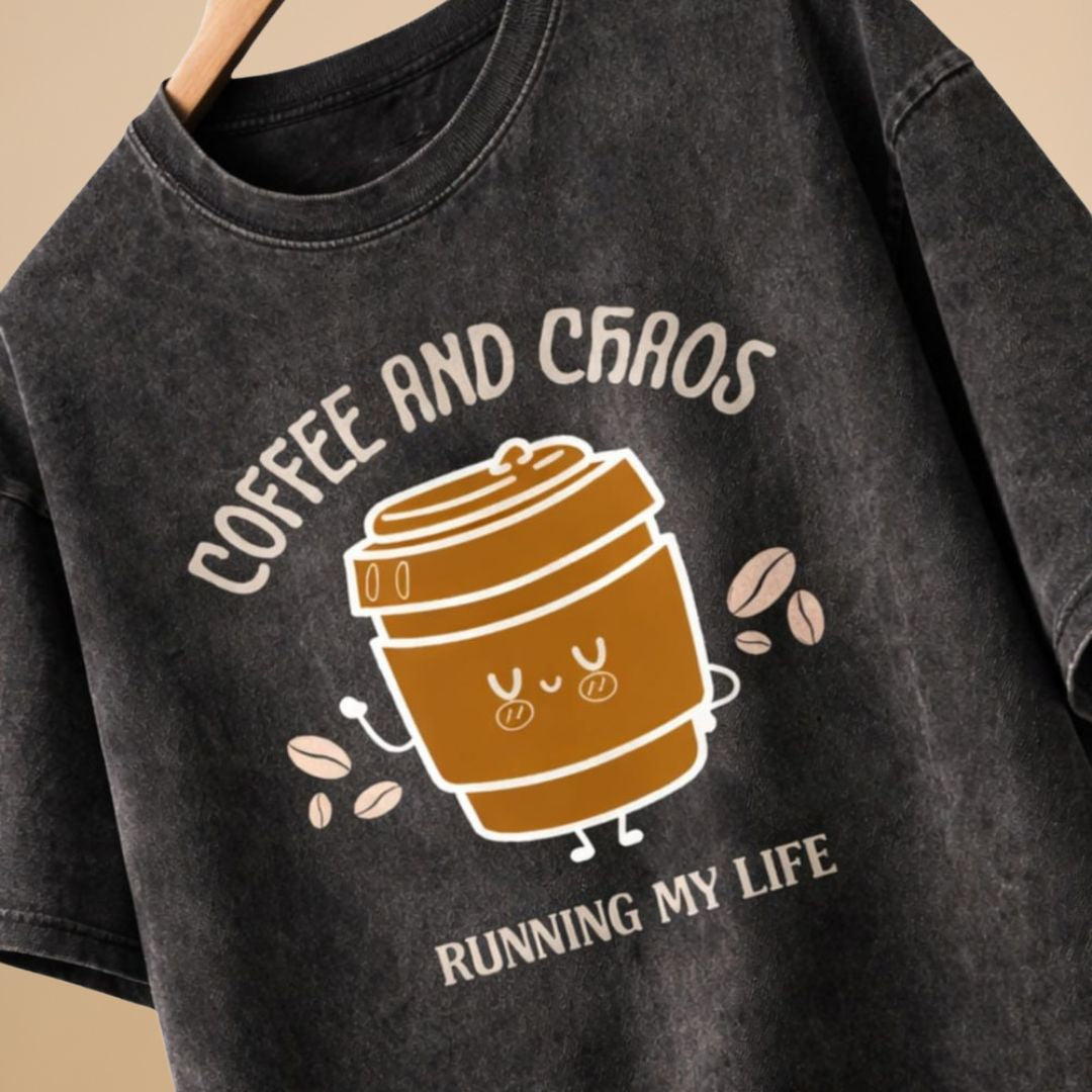 Coffee and Chaos Black Acid Wash Oversized