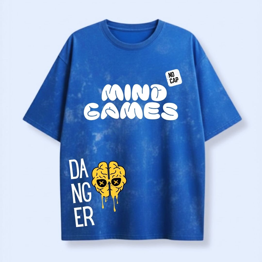 Mind Games Oversized Blue Acid Wash T-Shirt