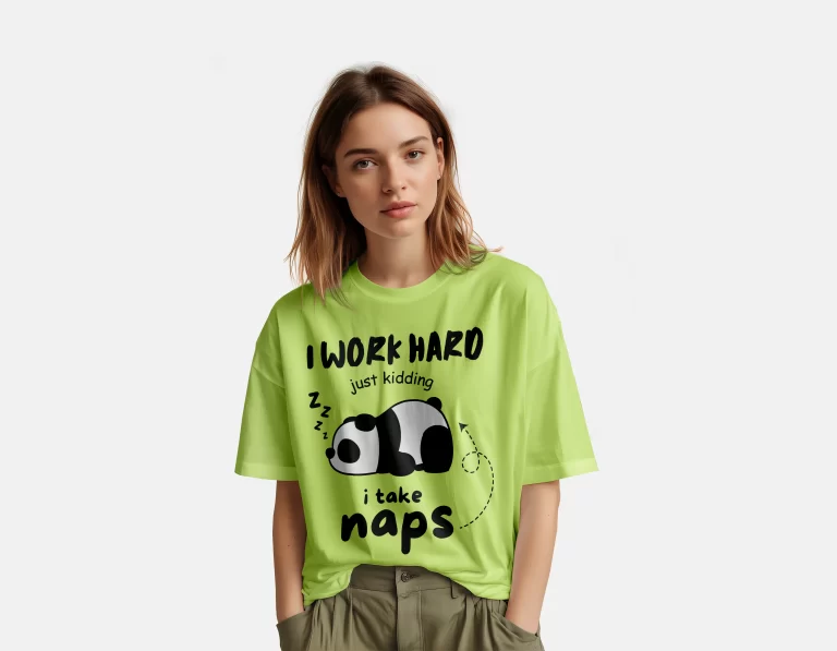 Free Woman Wearing Oversized T-Shirt Mockup