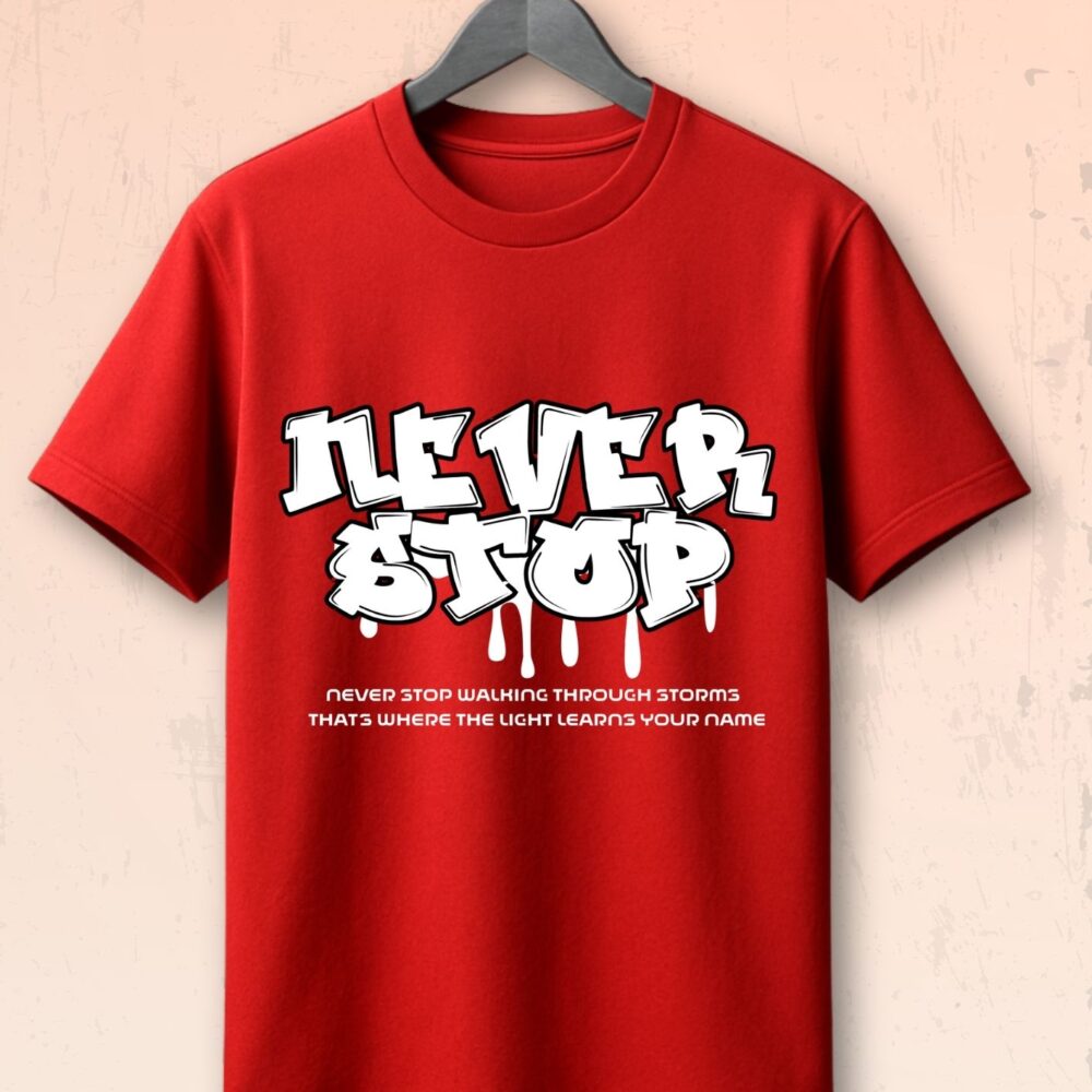 Men’s Classic T-Shirt - Never Stop by Lufit | Motivational Graphic Cotton Tee
