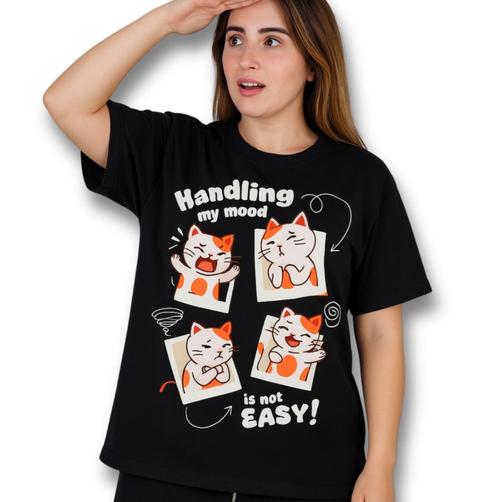 Female Oversized T-Shirt – Handling My Mood Cat Print
