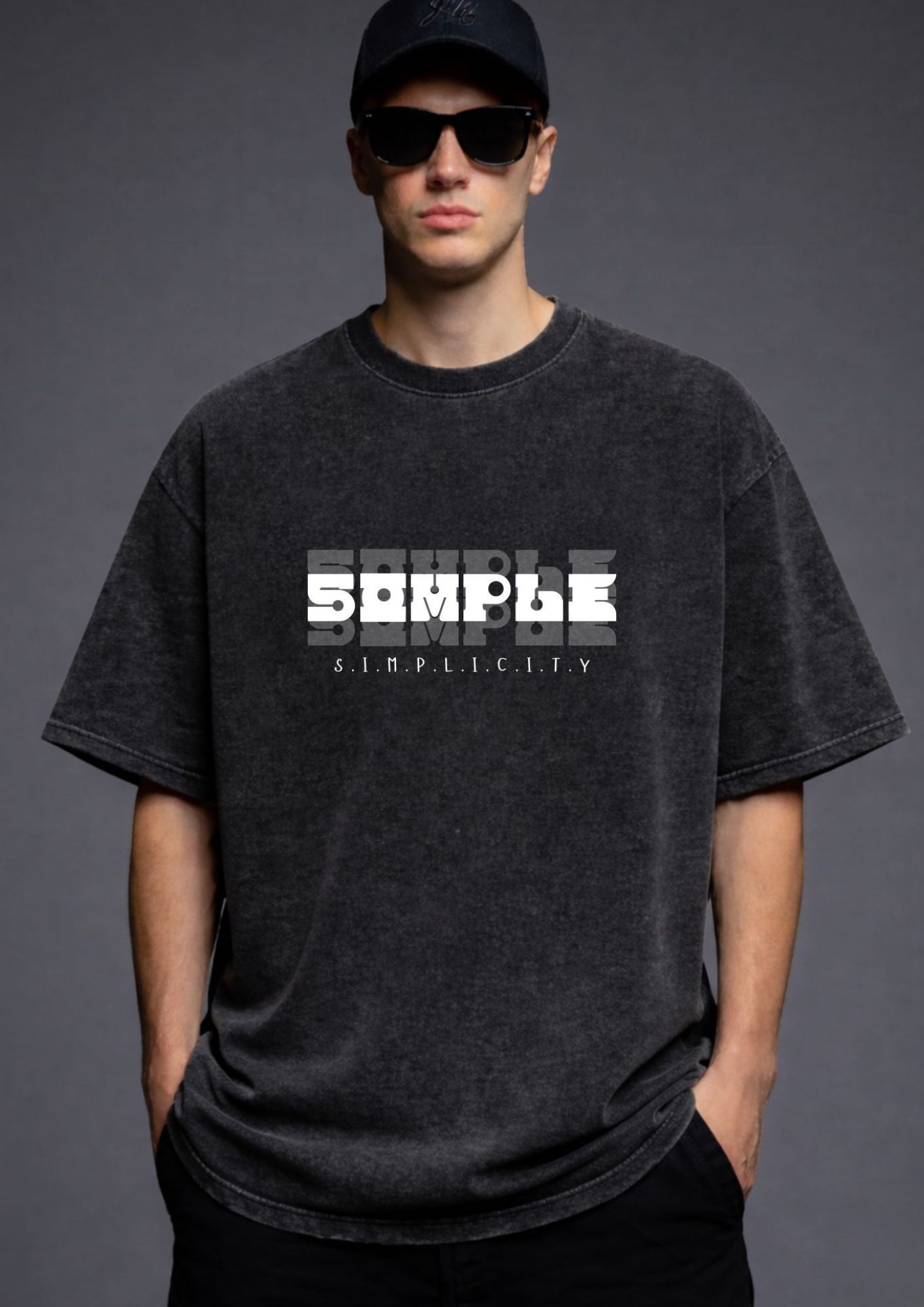 Acid wash oversized T-shirt with drop shoulders and loose fit