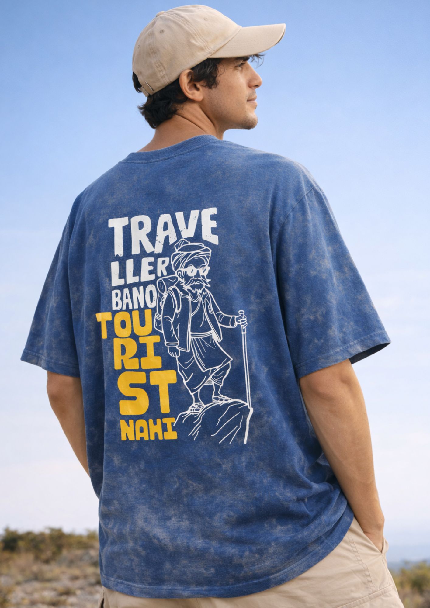 Blue acid wash round neck cotton t-shirt for men