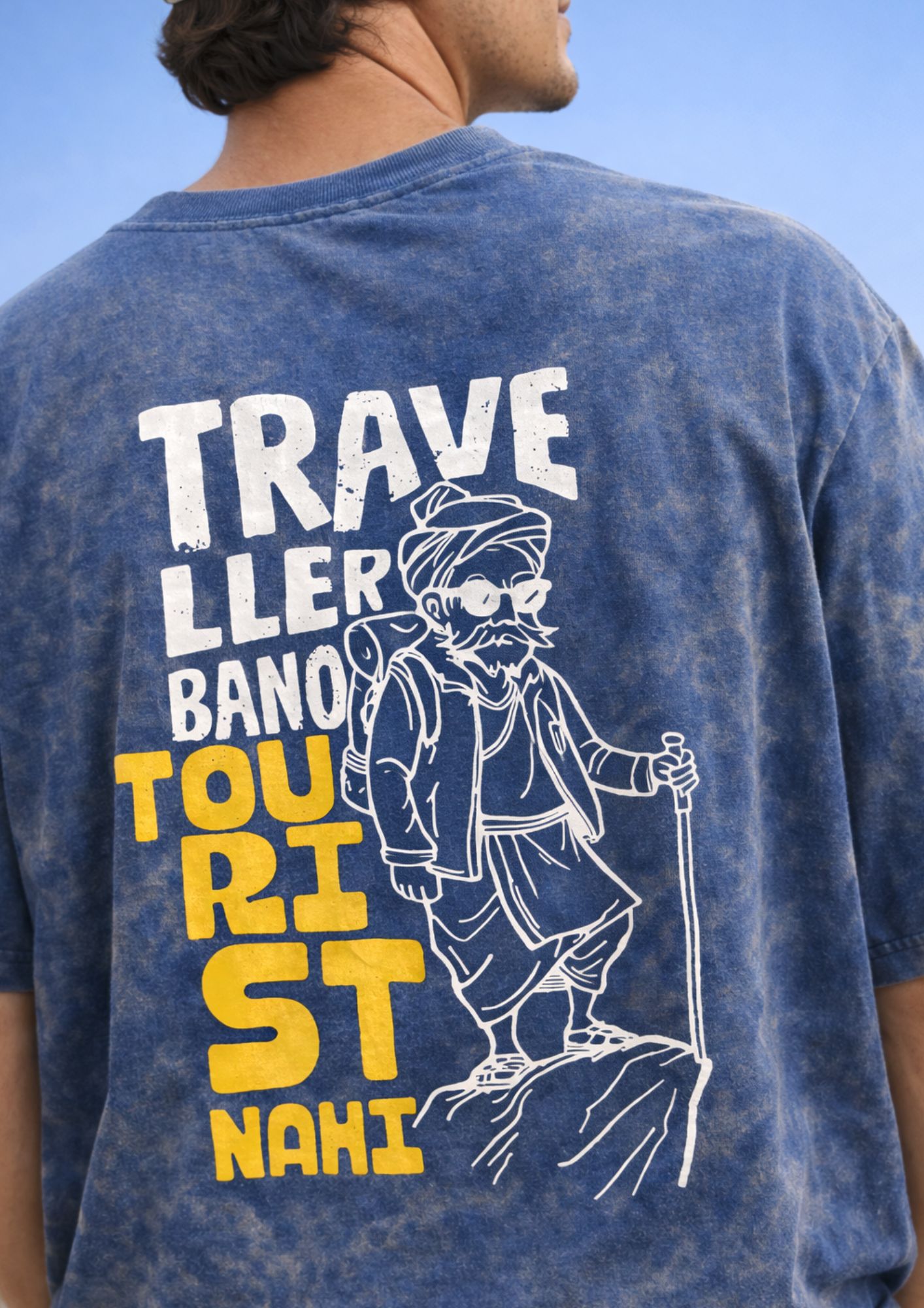 Blue acid wash round neck cotton t-shirt for men