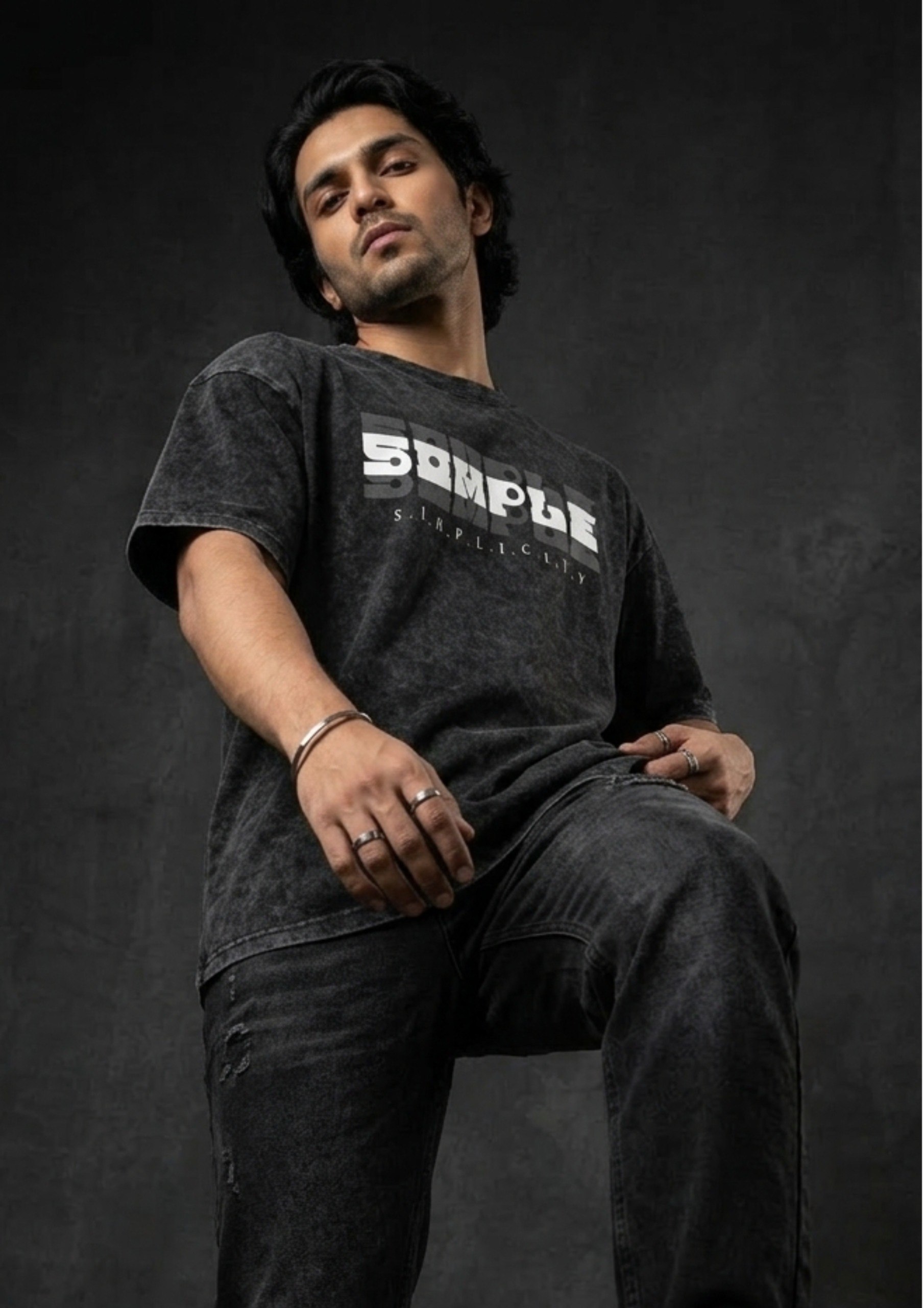 Black acid wash oversized T-shirt in heavy 240 GSM cotton with faded vintage look