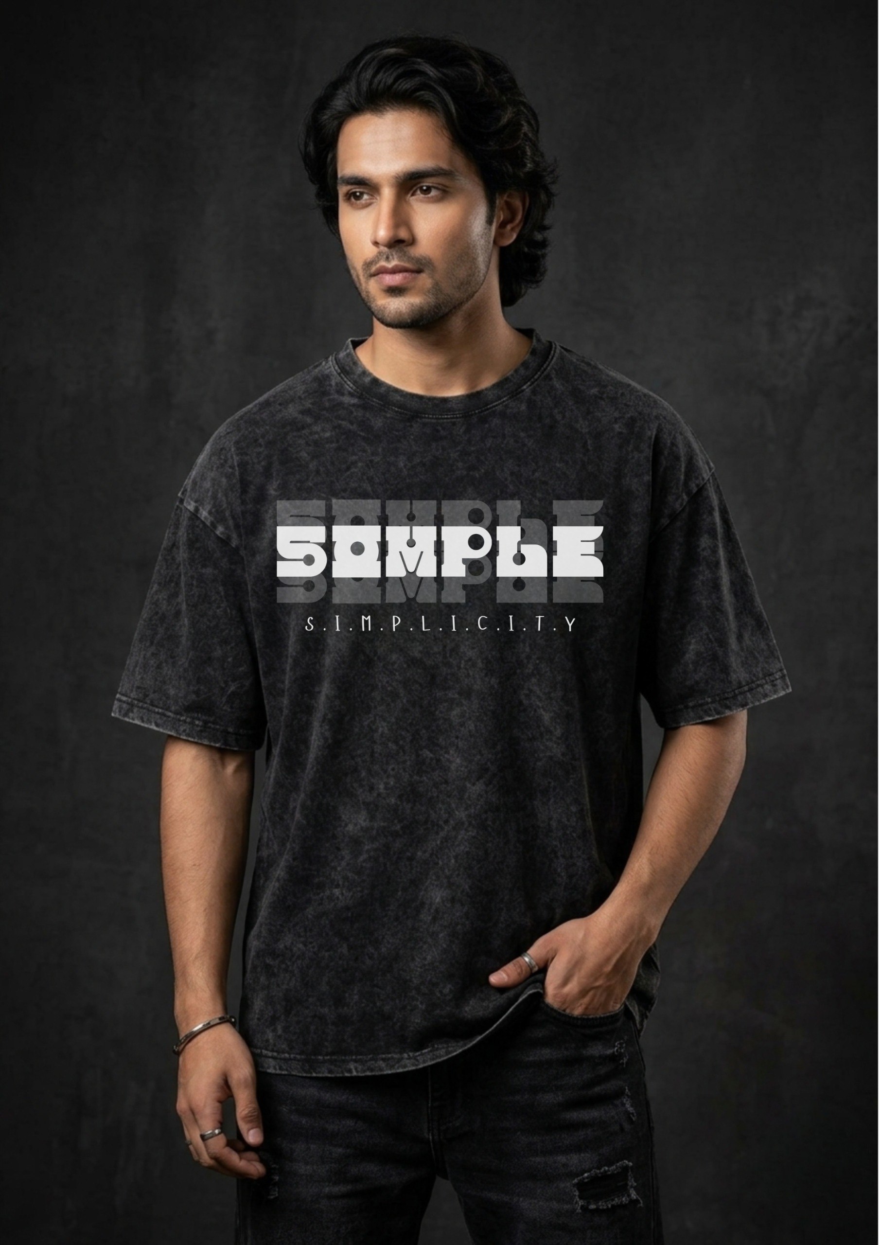 Black acid wash oversized T-shirt in heavy 240 GSM cotton with faded vintage look