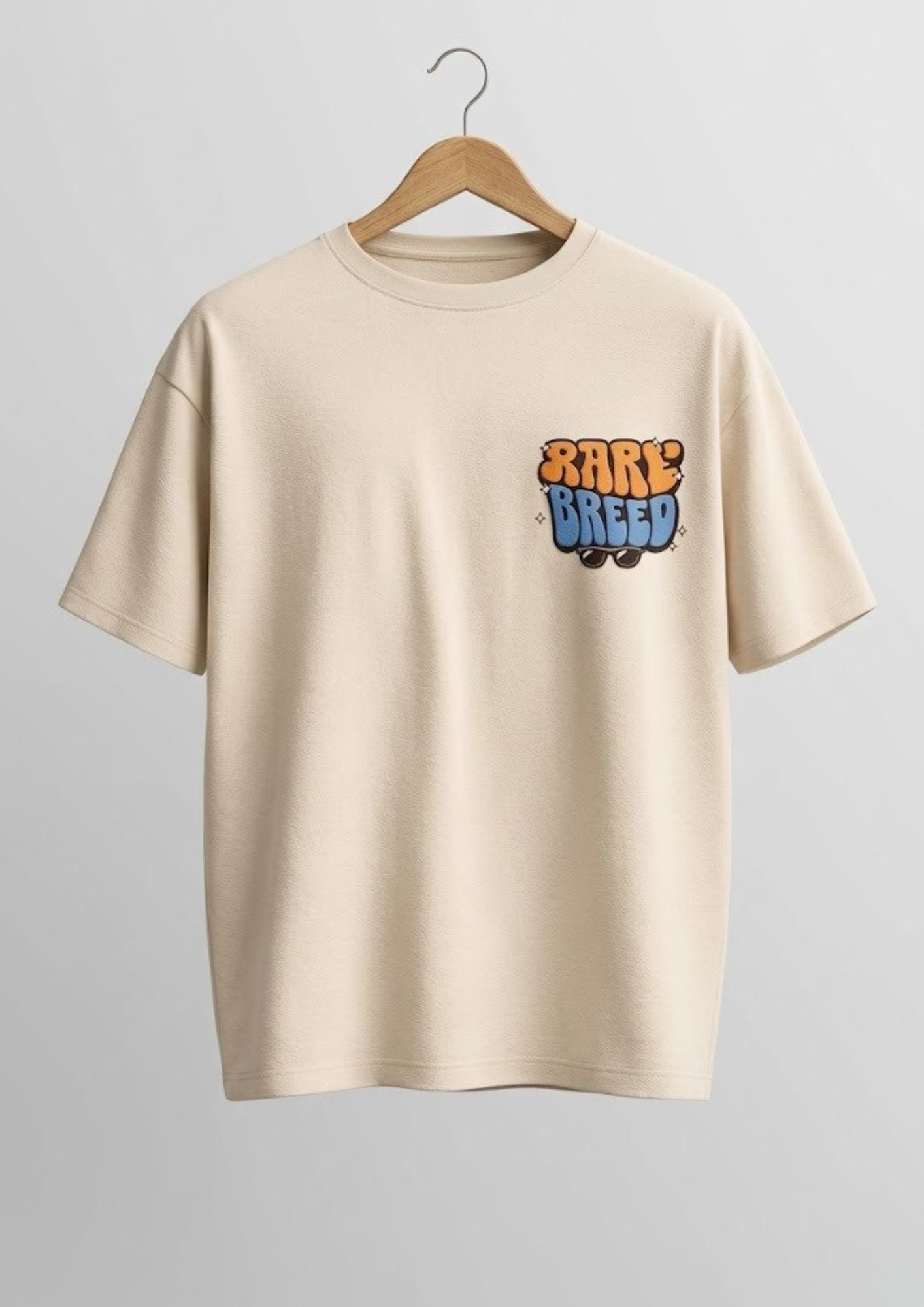 oversized tshirt with rare breed puff print graphic 240 gsm cotton solid streetwear tee on hanger