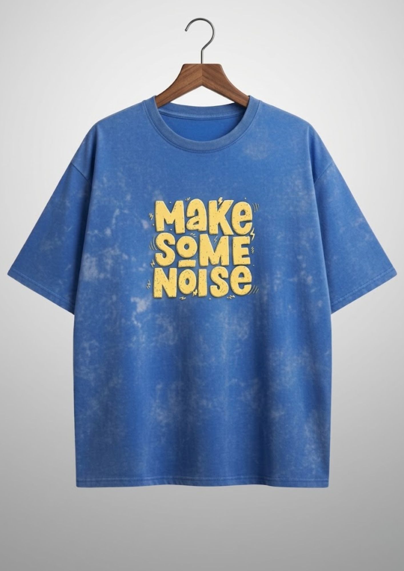blue acid wash oversized tshirt with make some noise puff print graphic 240 gsm cotton streetwear tee