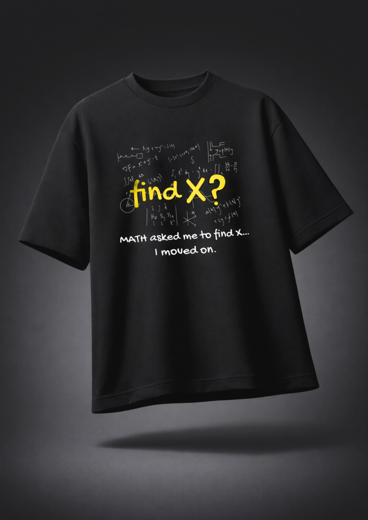 black oversized t-shirt find x funny math print 240 gsm cotton streetwear graphic tee