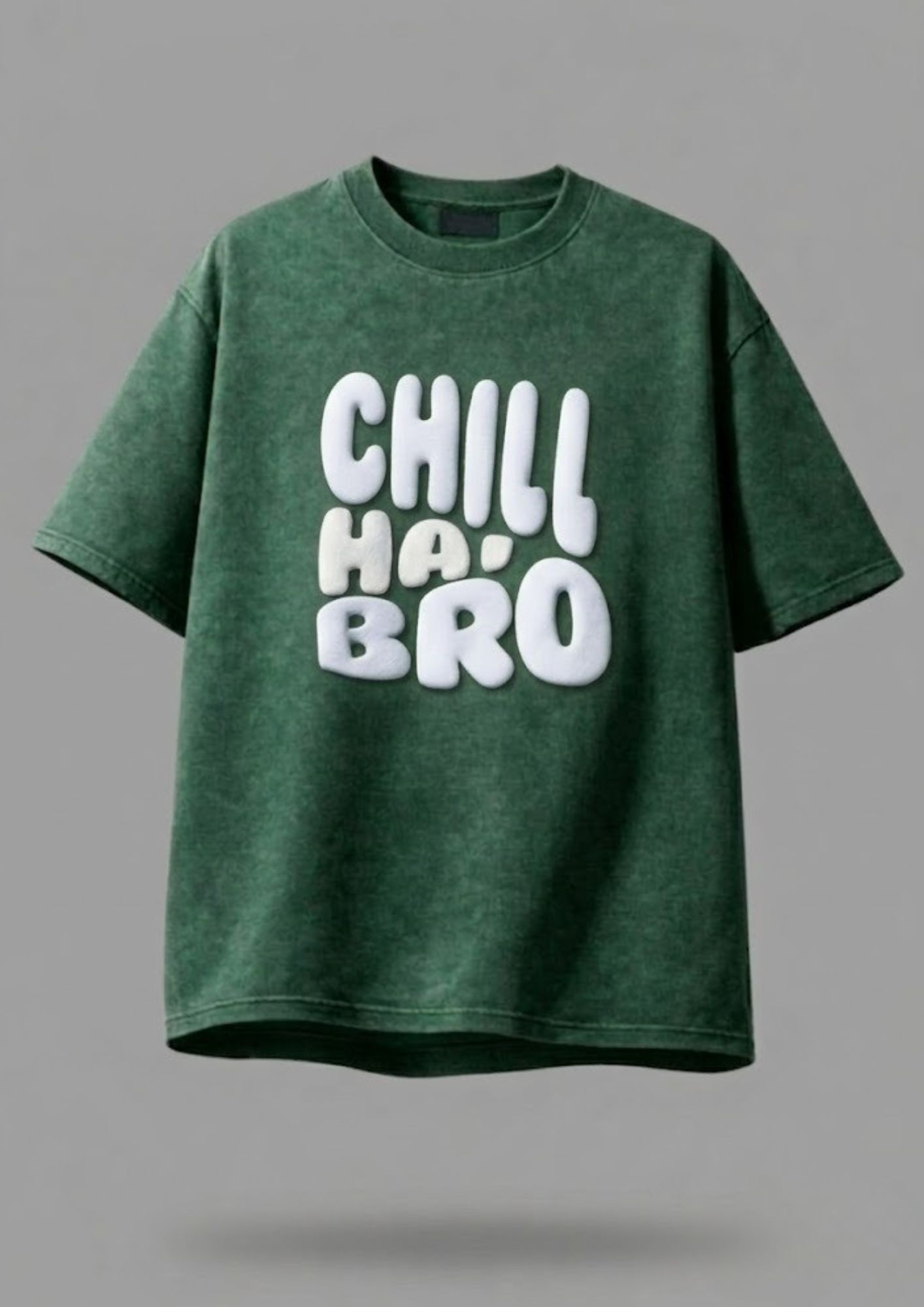 puff print green acid wash tshirt