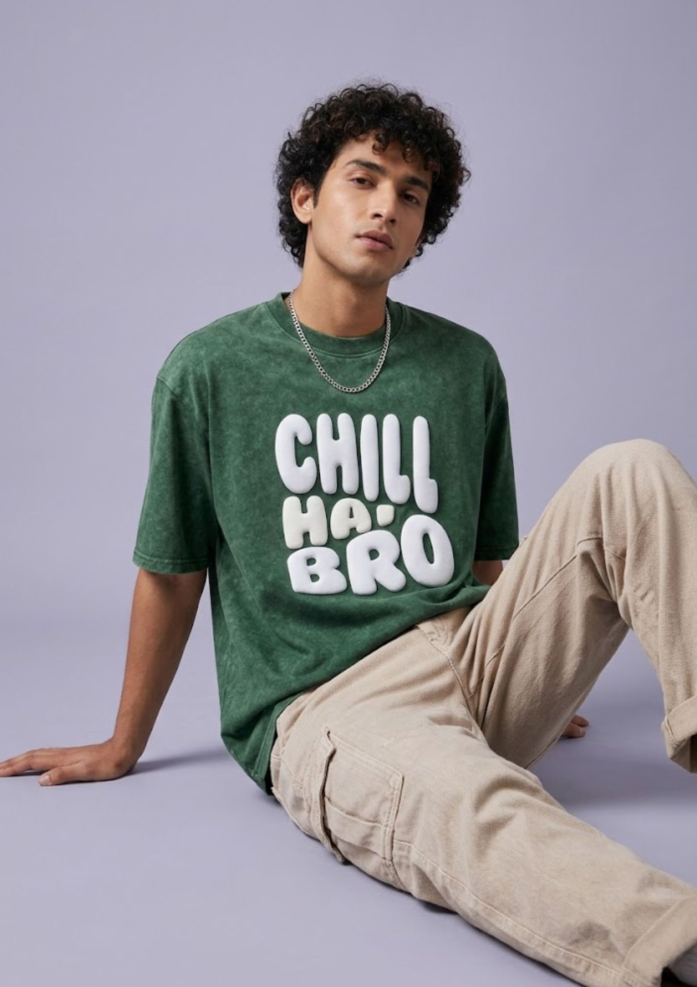 puff print green acid wash tshirt