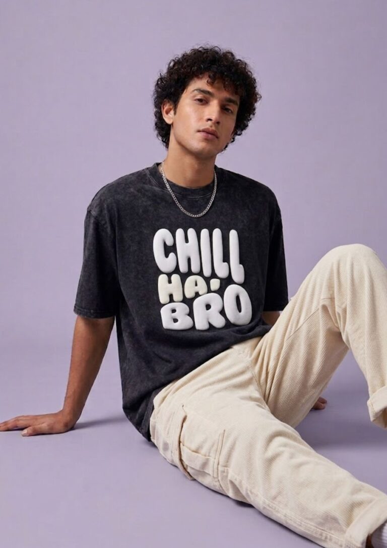 puff print black acid wash tshirt