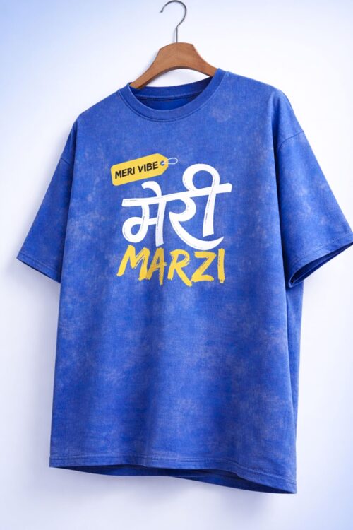 Hindi Quotes Blue Acid Wash Oversized T-Shirt