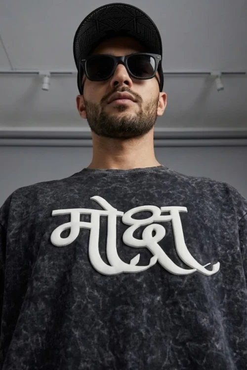 Moksha Oversized Black Acid Wash T-Shirt